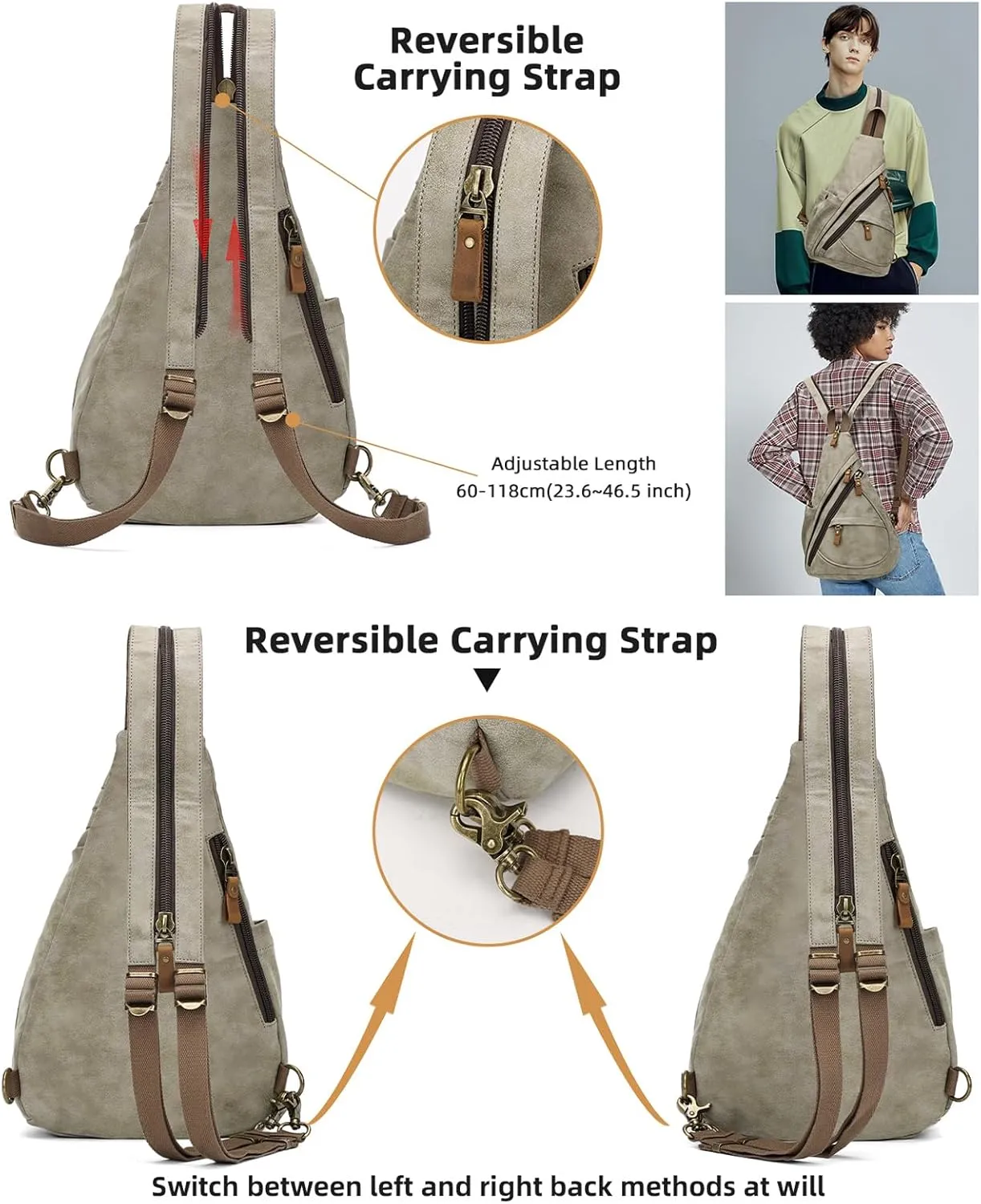 KL928 PU Leather Sling Bag - Small Crossbody Backpack Shoulder Casual Daypack Rucksack for Men Women