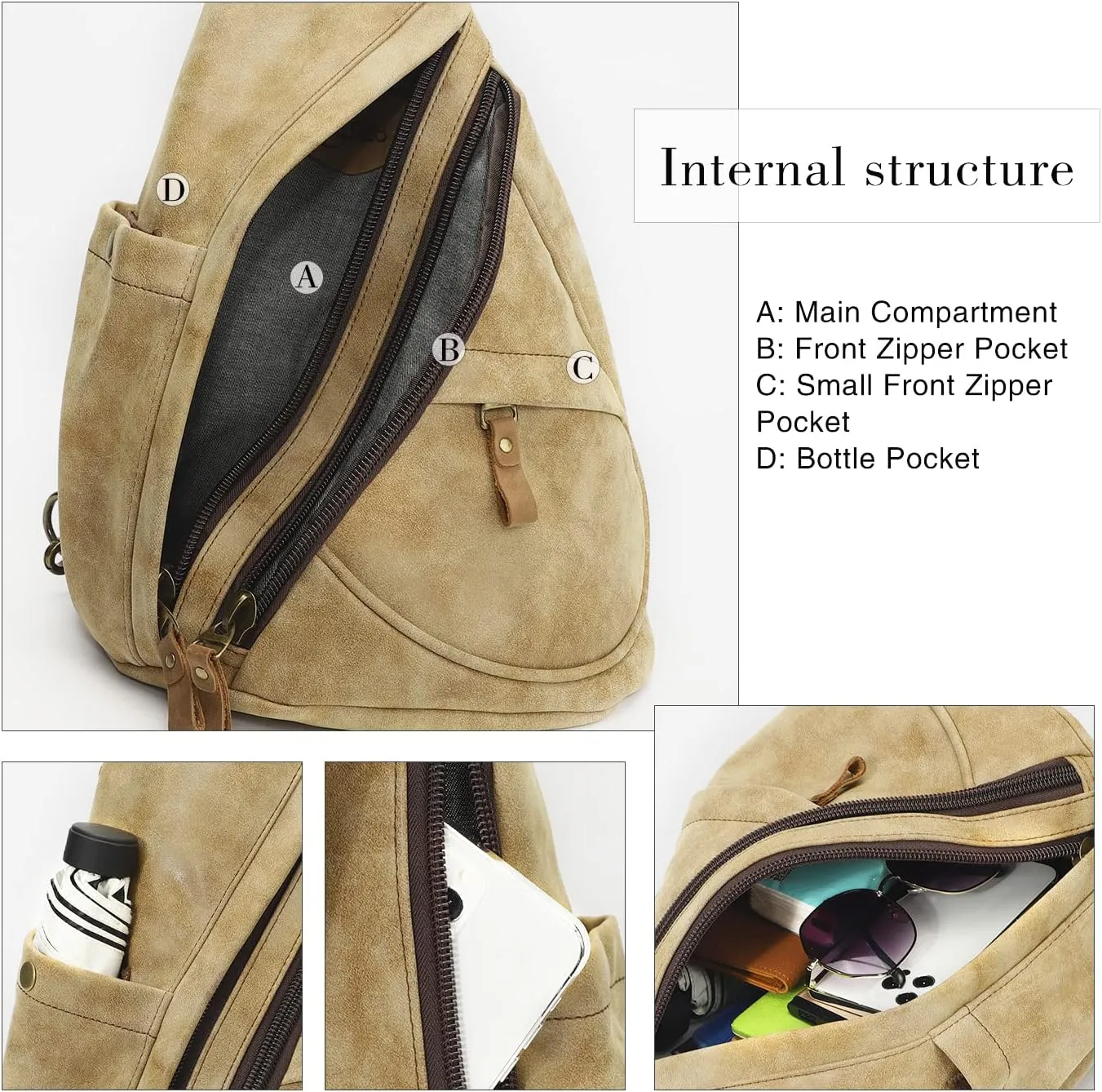 KL928 PU Leather Sling Bag - Small Crossbody Backpack Shoulder Casual Daypack Rucksack for Men Women