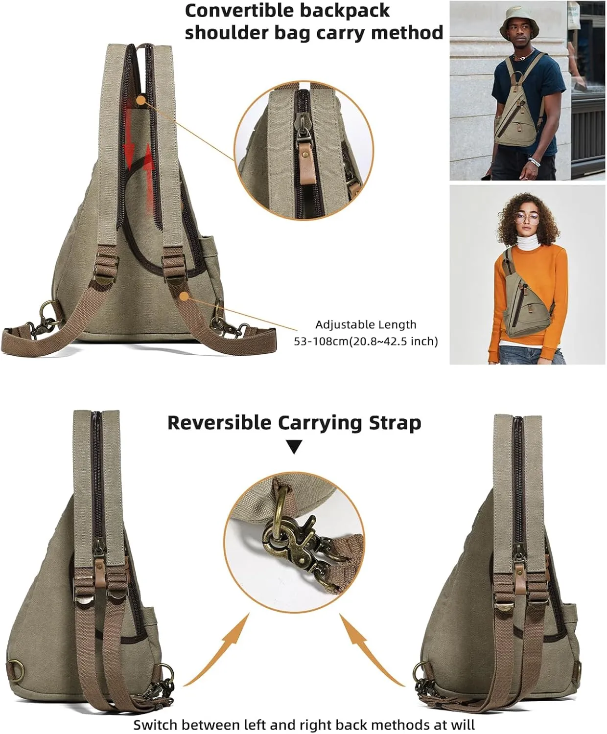 KL928 Sling Bag - Small Crossbody Backpack Shoulder Casual Daypack Rucksack for Men Women