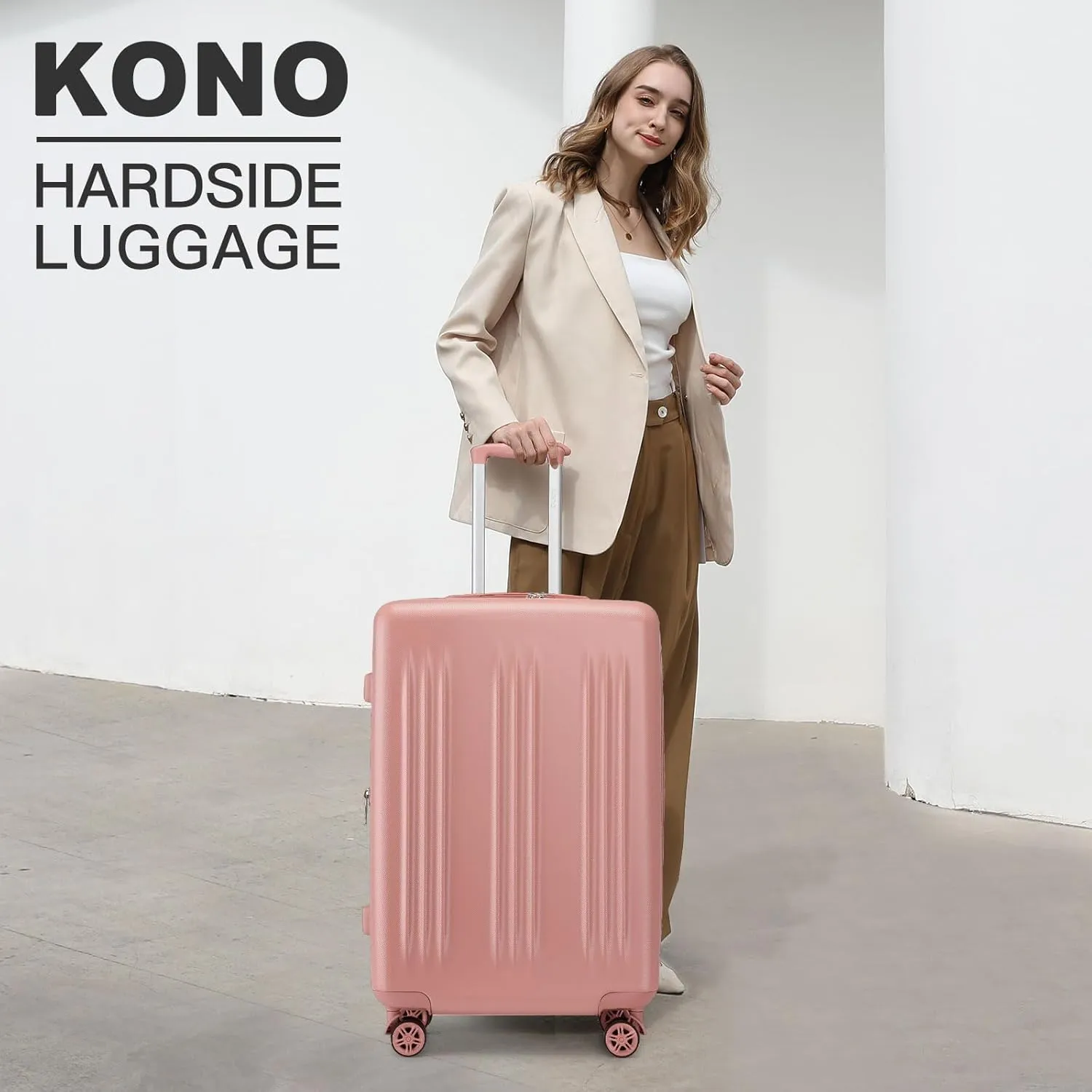 Kono 28 Inch Expandable Luggage with Spinner Wheels & TSA Lock, Scratch and Drop Resistant ABS & PC Hardside Large Checked Suitcase (Nude/Rose Gold)