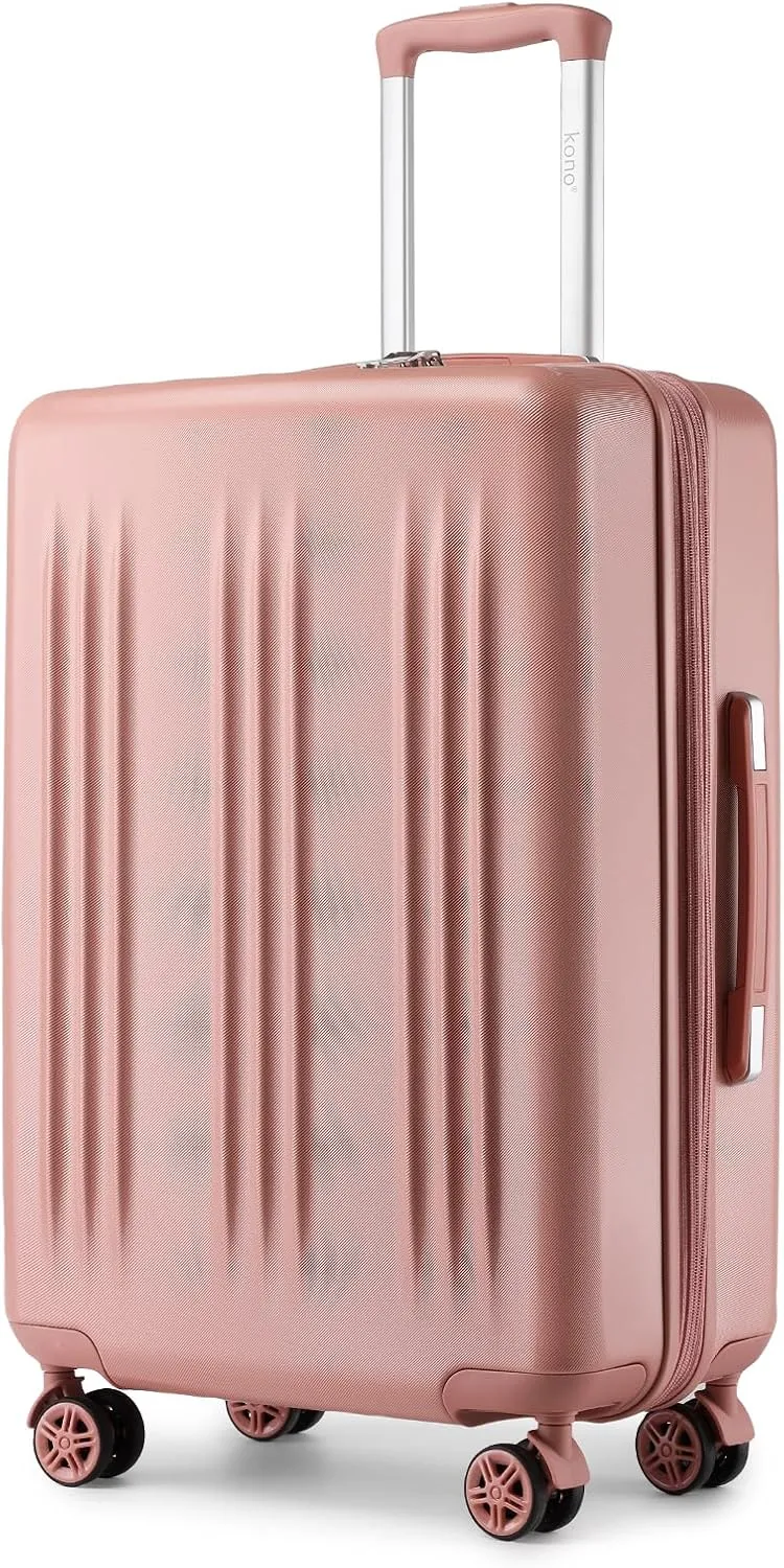 Kono 28 Inch Expandable Luggage with Spinner Wheels & TSA Lock, Scratch and Drop Resistant ABS & PC Hardside Large Checked Suitcase (Nude/Rose Gold)
