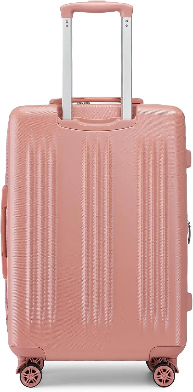 Kono 28 Inch Expandable Luggage with Spinner Wheels & TSA Lock, Scratch and Drop Resistant ABS & PC Hardside Large Checked Suitcase (Nude/Rose Gold)