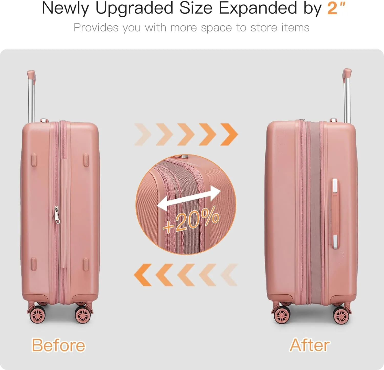 Kono 28 Inch Expandable Luggage with Spinner Wheels & TSA Lock, Scratch and Drop Resistant ABS & PC Hardside Large Checked Suitcase (Nude/Rose Gold)