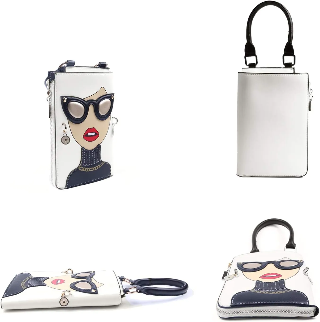 KUANG! Women Novelty Lady Face Shoulder Bags Funky PU Leather Top Handle Satchel Handbags Clutch Purse for Women