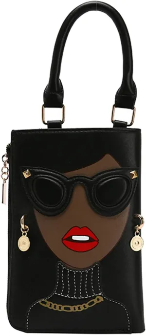 KUANG! Women Novelty Lady Face Shoulder Bags Funky PU Leather Top Handle Satchel Handbags Clutch Purse for Women