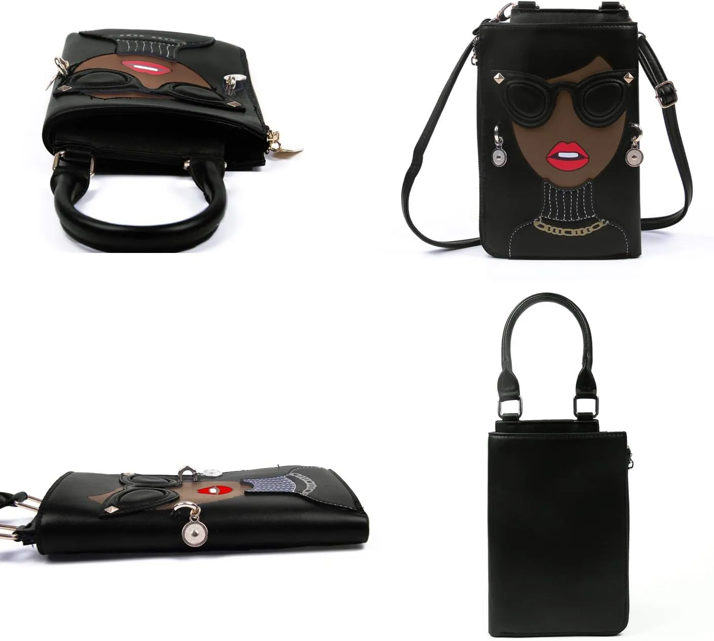 KUANG! Women Novelty Lady Face Shoulder Bags Funky PU Leather Top Handle Satchel Handbags Clutch Purse for Women