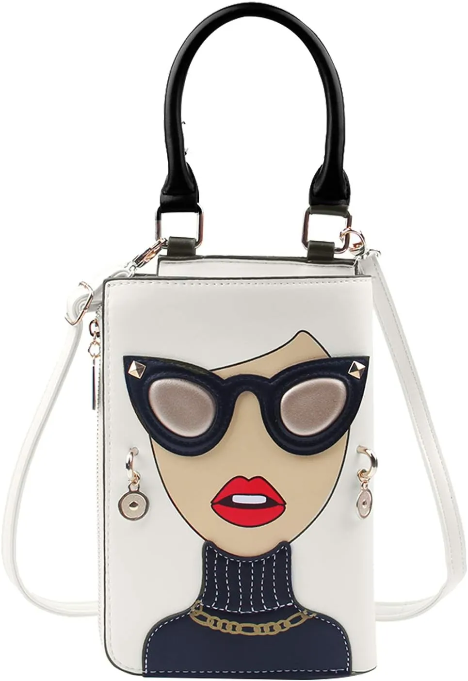 KUANG! Women Novelty Lady Face Shoulder Bags Funky PU Leather Top Handle Satchel Handbags Clutch Purse for Women