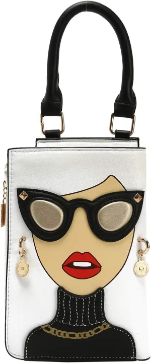 KUANG! Women Novelty Lady Face Shoulder Bags Funky PU Leather Top Handle Satchel Handbags Clutch Purse for Women