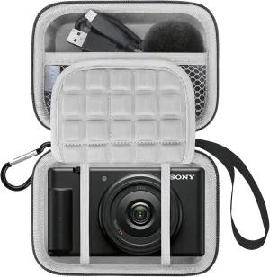Lacdo Camera Carrying Case for Sony ZV-1F / ZV-1 / ZV-1 II Vlogging Digital Camera for Content Creators Camera Hard Trave Bag, Mesh Pocket fit Battery, Cable, SD Card, Microphone Accessory, Black Gray