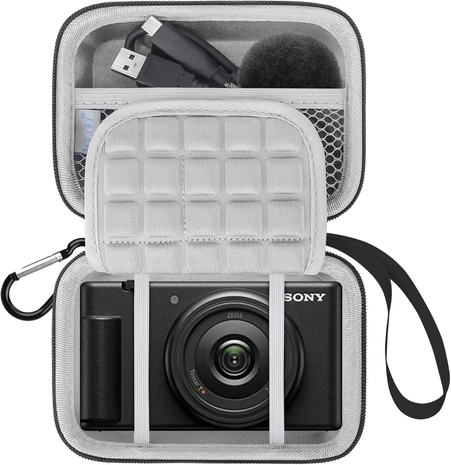 Lacdo Camera Carrying Case for Sony ZV-1F / ZV-1 / ZV-1 II Vlogging Digital Camera for Content Creators Camera Hard Trave Bag, Mesh Pocket fit Battery, Cable, SD Card, Microphone Accessory, Black Gray