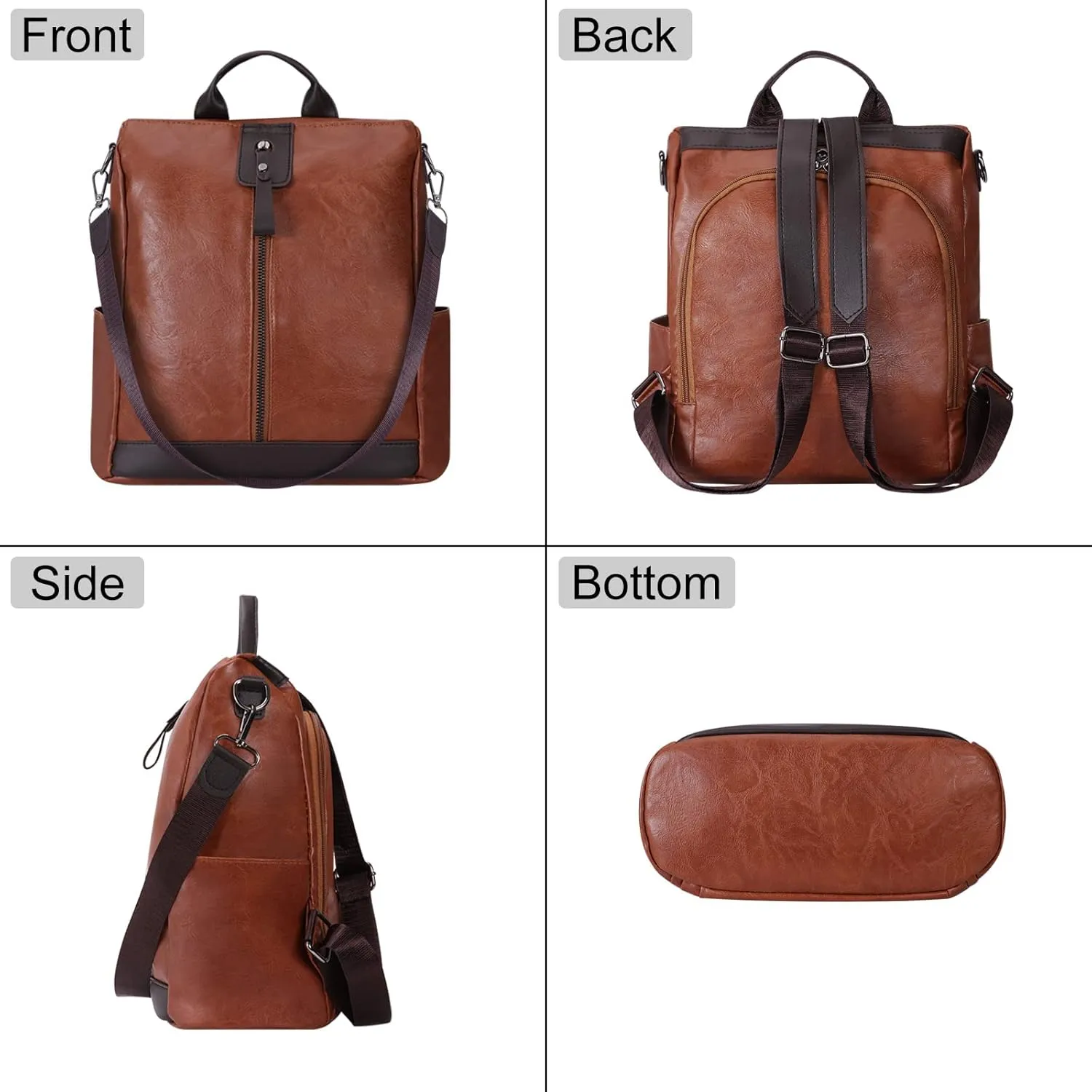 Ladies Anti-Theft Leather Backpack Women Vintage Shoulder Bag Travel Rucksack Womens Casual Daypacks Working Bags Multi Pocket Soft Leather Lightweight 20L