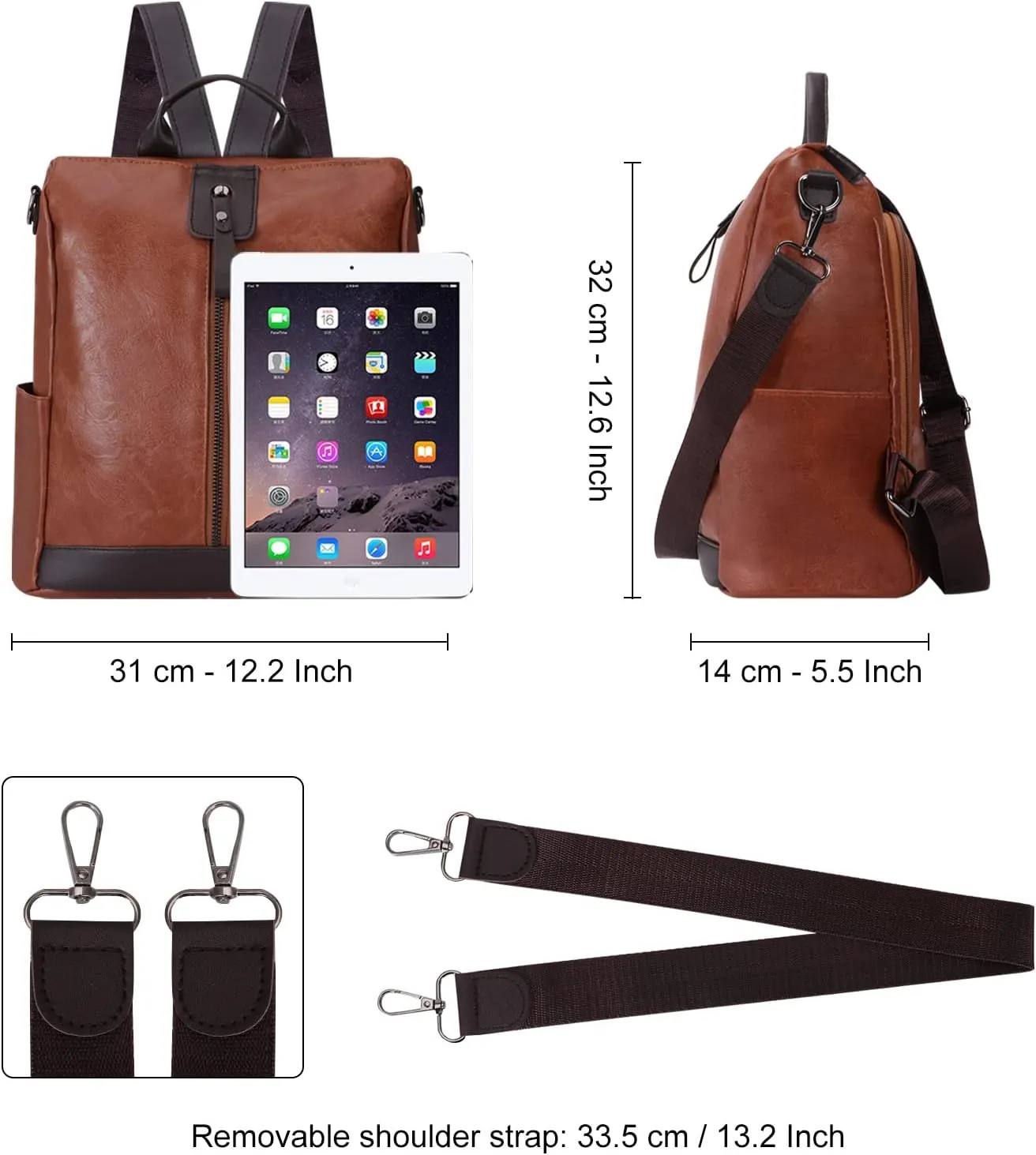 Ladies Anti-Theft Leather Backpack Women Vintage Shoulder Bag Travel Rucksack Womens Casual Daypacks Working Bags Multi Pocket Soft Leather Lightweight 20L
