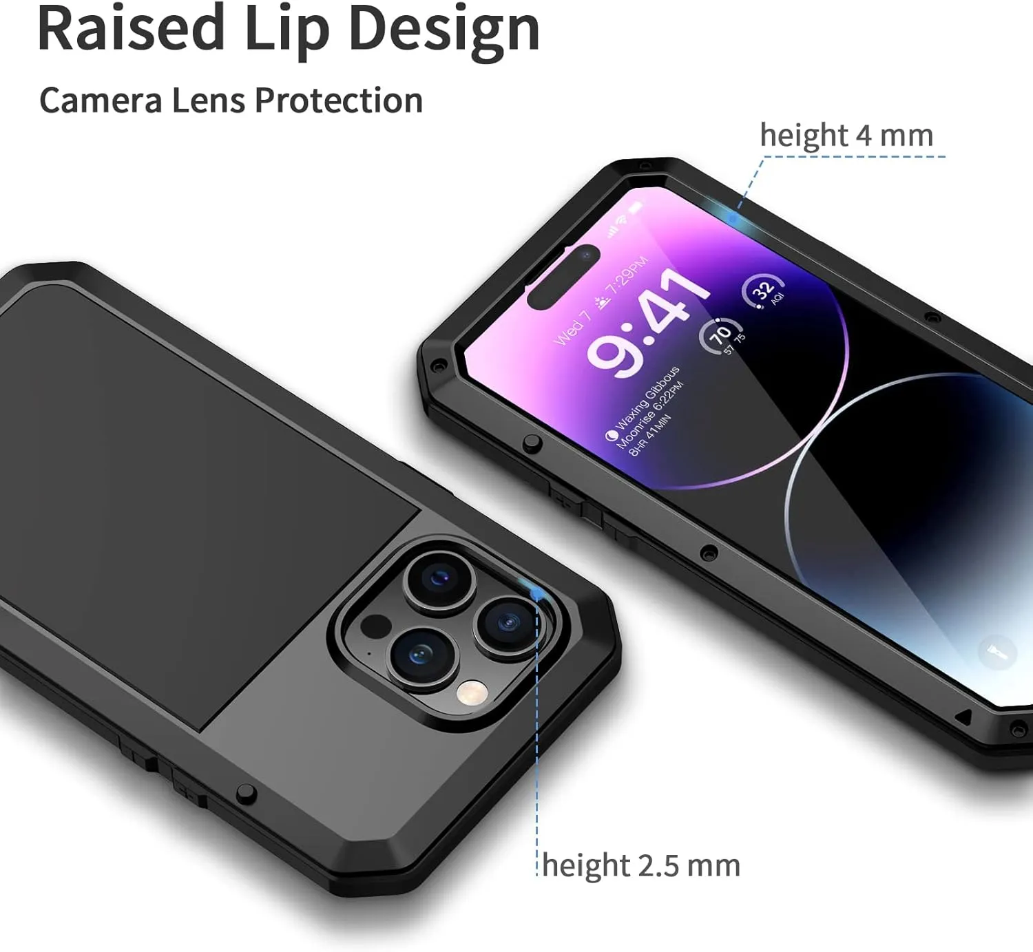 Lanhiem for iPhone 14 Pro Metal Case, Heavy Duty Shockproof Tough Rugged Case with Built-in Glass Screen Protector, 360 Full Body DustProof Protective Cover for iPhone 14 Pro 6.1 inch, Black