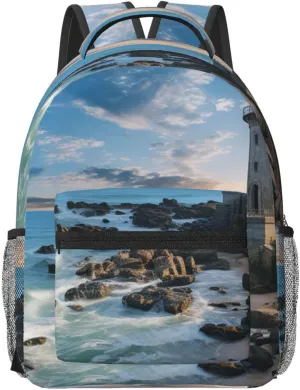 Laptop Backpack for Men Women Lightweight Travel Backpack Beach Lighthouse Daypack Laptop Bag for Travel