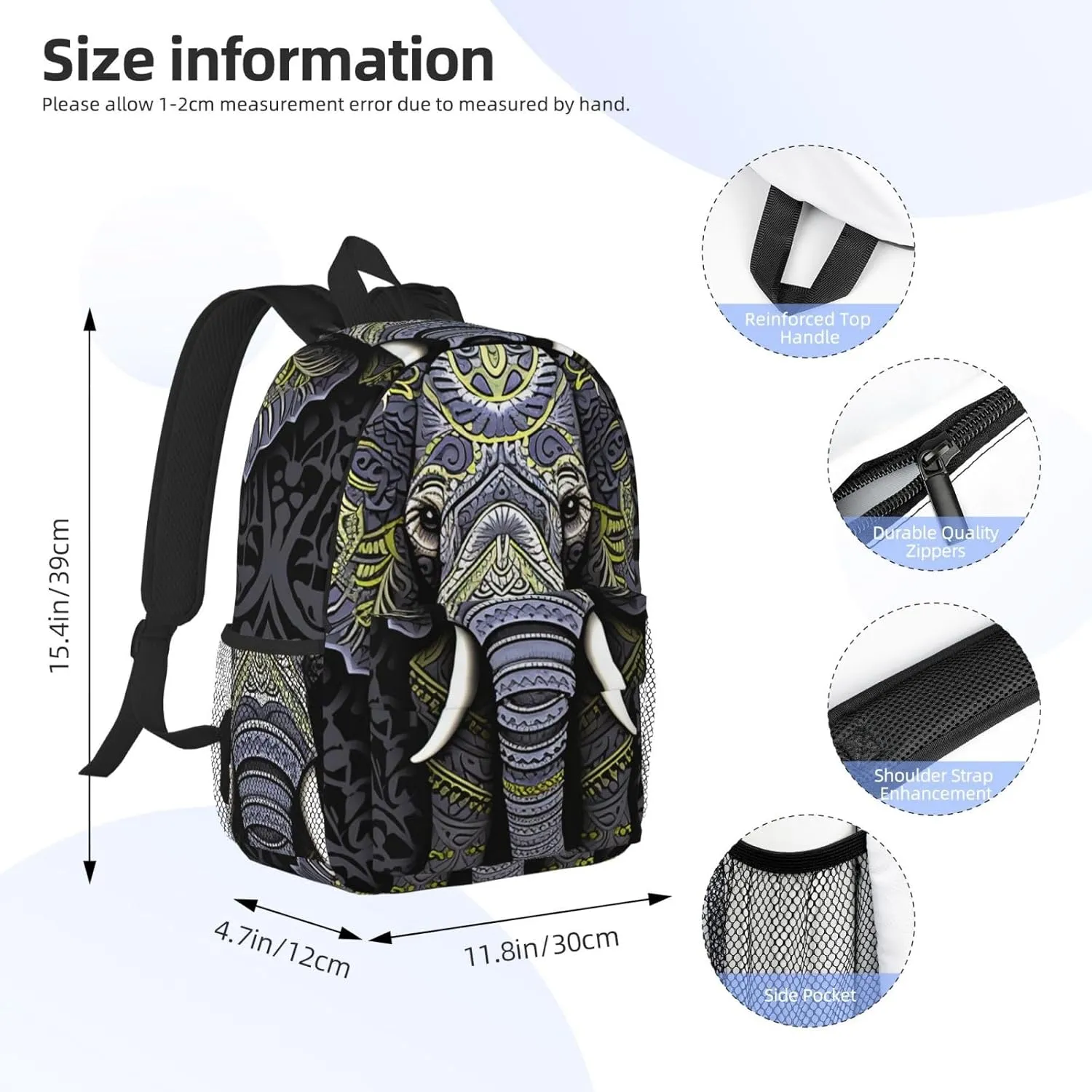 Laptop Backpack Lightweight Backpack for Men Women Daypack Elephant white pattern Laptop Bag Casual Backpack for Travel