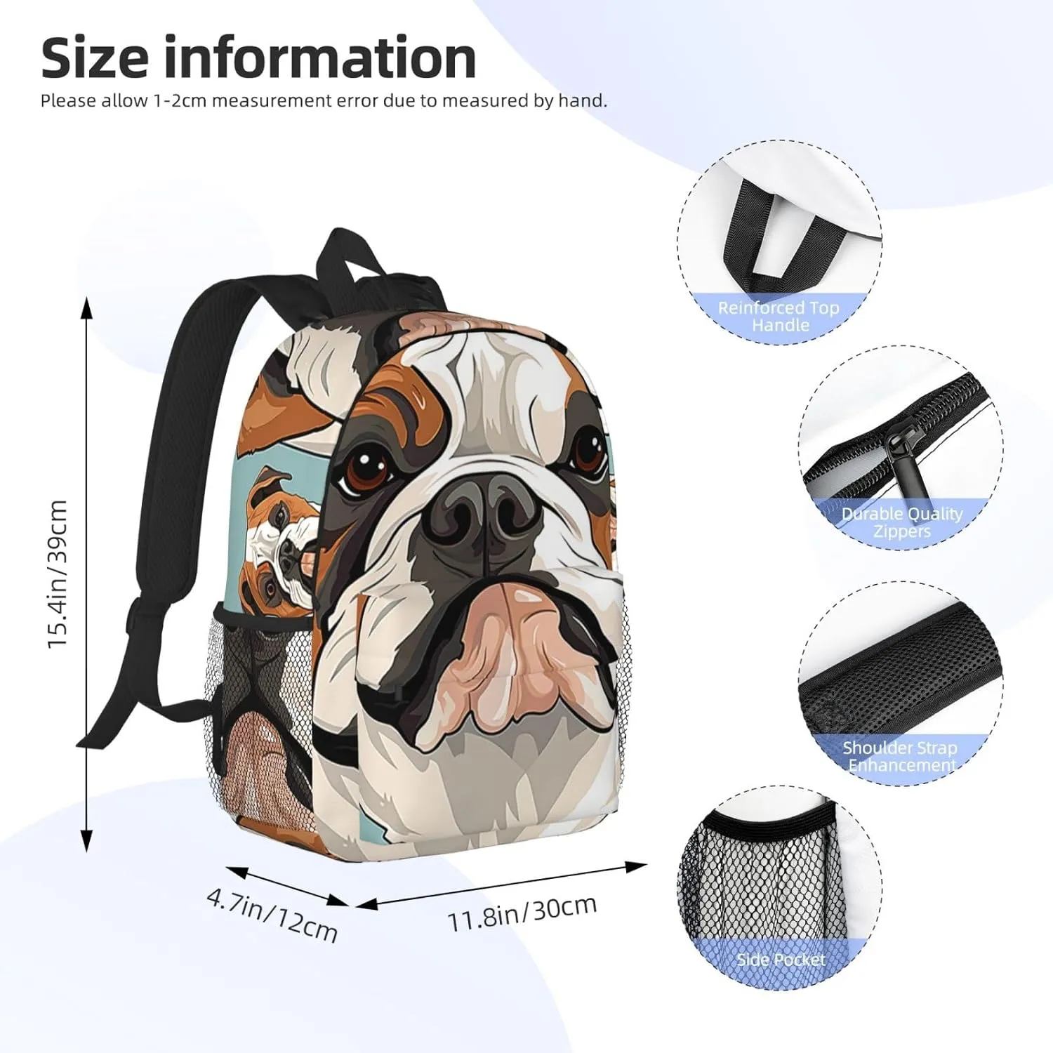 Laptop Backpack Lightweight Backpack for Men Women Daypack English Bulldog Faces Laptop Bag Casual Backpack for Travel