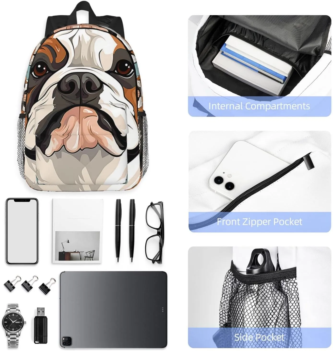 Laptop Backpack Lightweight Backpack for Men Women Daypack English Bulldog Faces Laptop Bag Casual Backpack for Travel