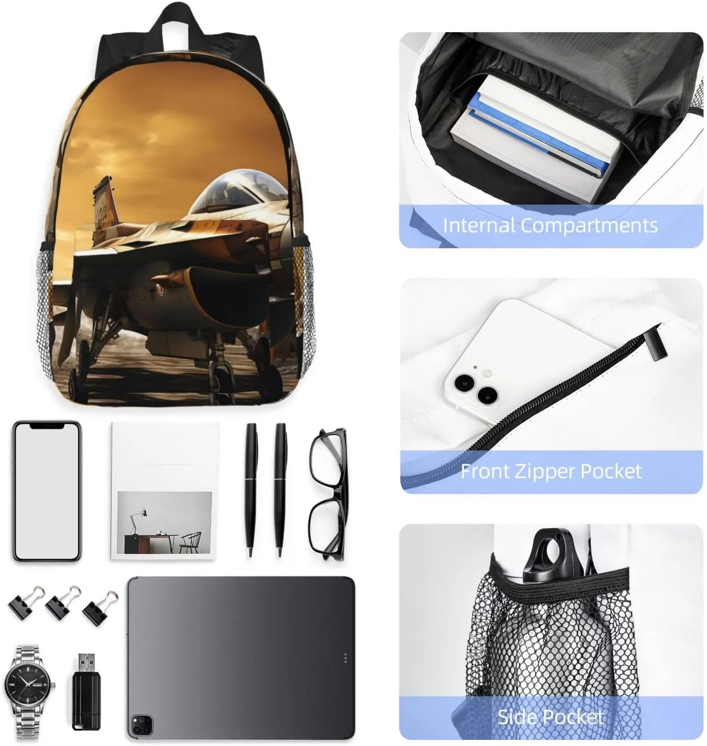 Laptop Backpack Lightweight Backpack for Men Women Daypack Falcon Fighter Laptop Bag Casual Backpack for Travel