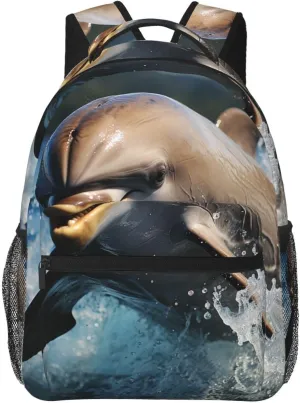 Laptop Backpack Lightweight Daypack for Men Women Earth and Space Dinosaurs Backpack Laptop Bag for Travel Hiking, Dolphin Jumping Out of Water, One Size