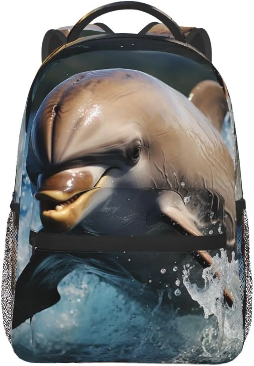 Laptop Backpack Lightweight Daypack for Men Women Earth and Space Dinosaurs Backpack Laptop Bag for Travel Hiking, Dolphin Jumping Out of Water, One Size