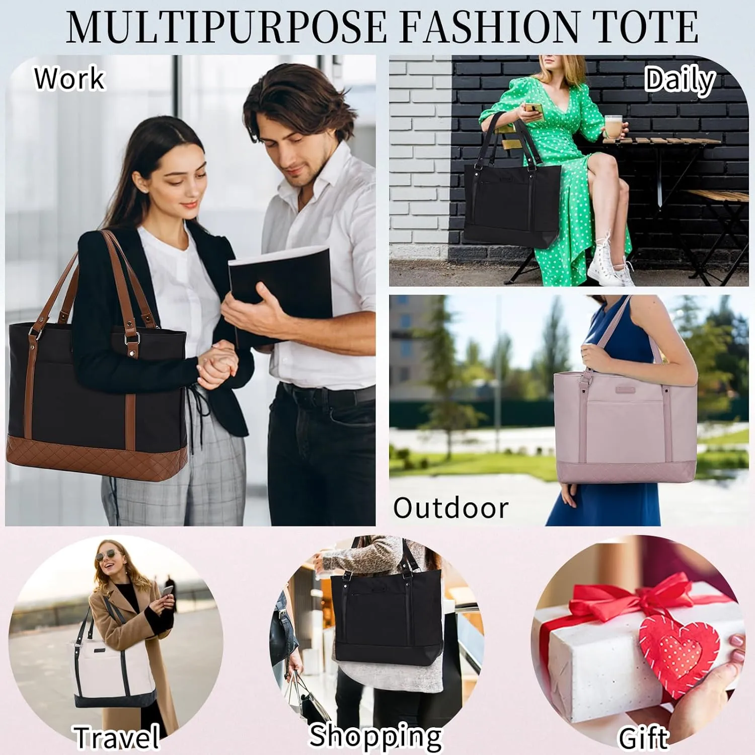 Laptop Tote Bag for Women, 15.6 Inch Computer Shoulder Bag Teacher Work Bag Travel Purse with Small Pouch VONXURY
