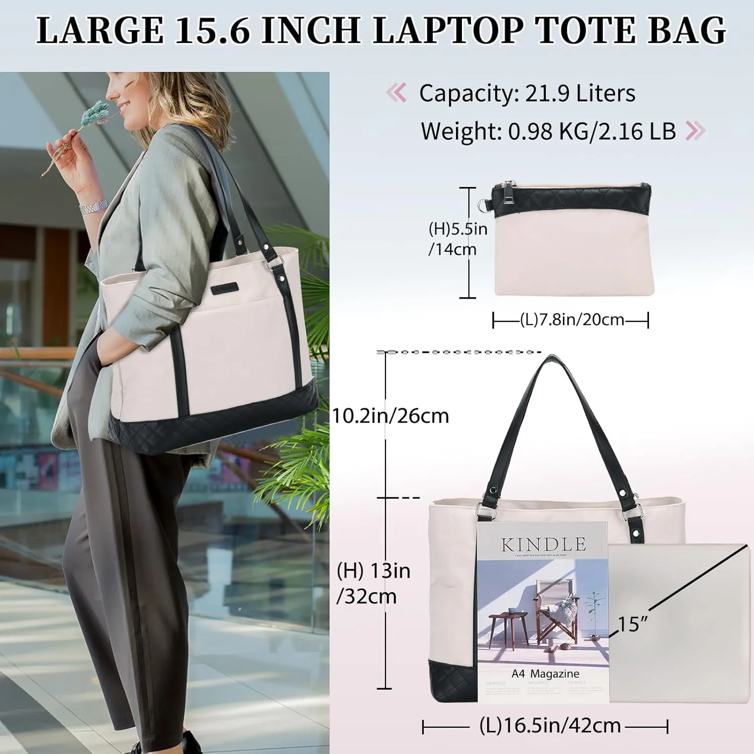 Laptop Tote Bag for Women, 15.6 Inch Computer Shoulder Bag Teacher Work Bag Travel Purse with Small Pouch VONXURY