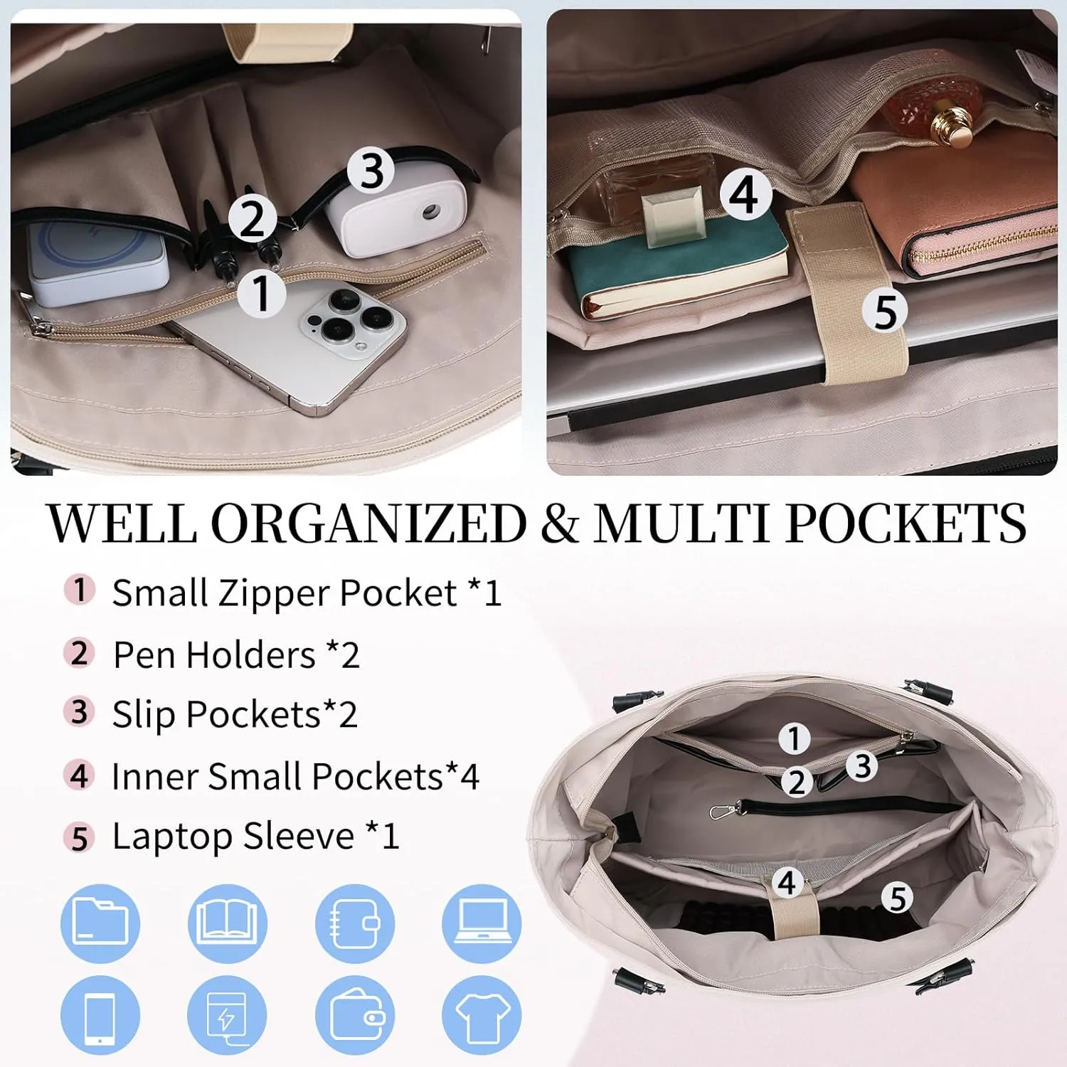 Laptop Tote Bag for Women, 15.6 Inch Computer Shoulder Bag Teacher Work Bag Travel Purse with Small Pouch VONXURY