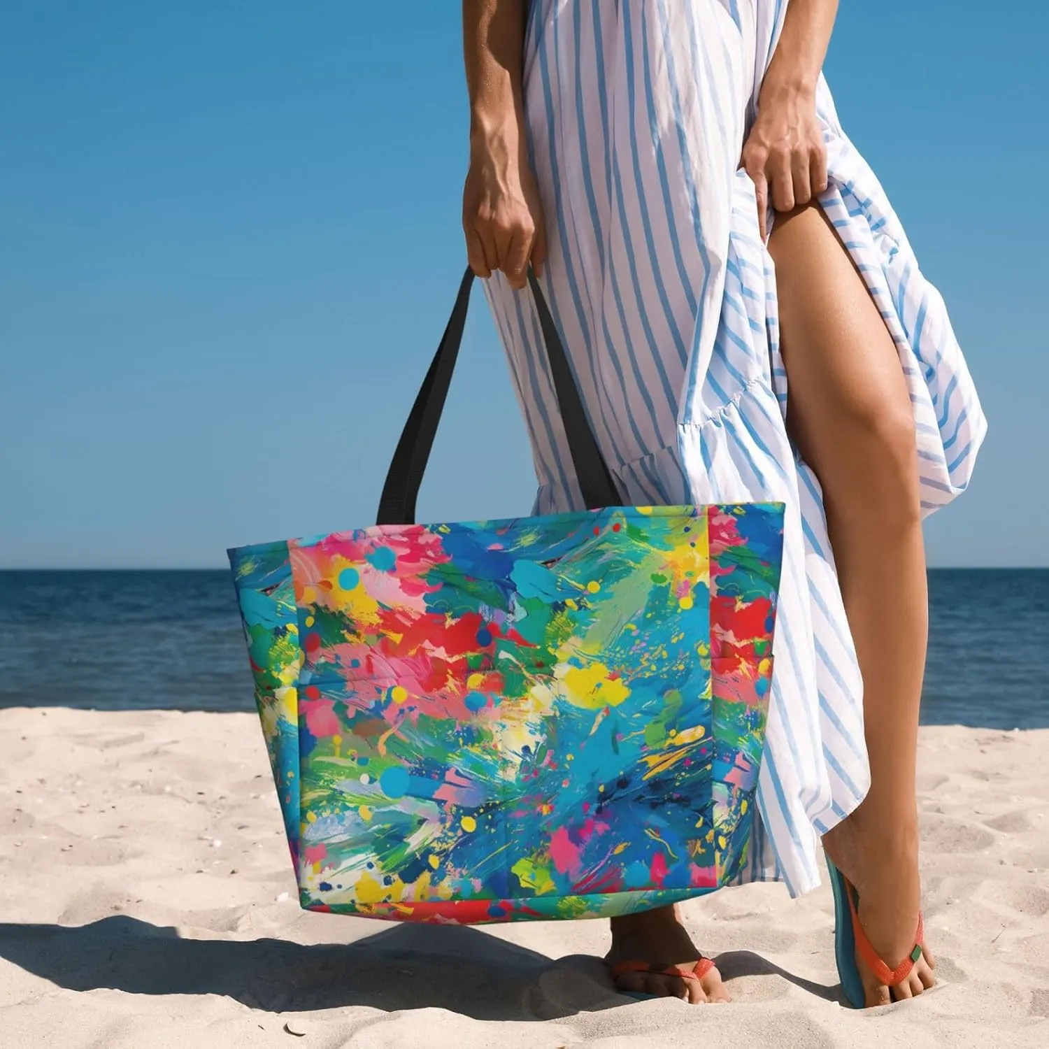 Large Beach Bag Waterproof Beach Totes Bags for Women Men, Pool Bag with Zipper Pocket