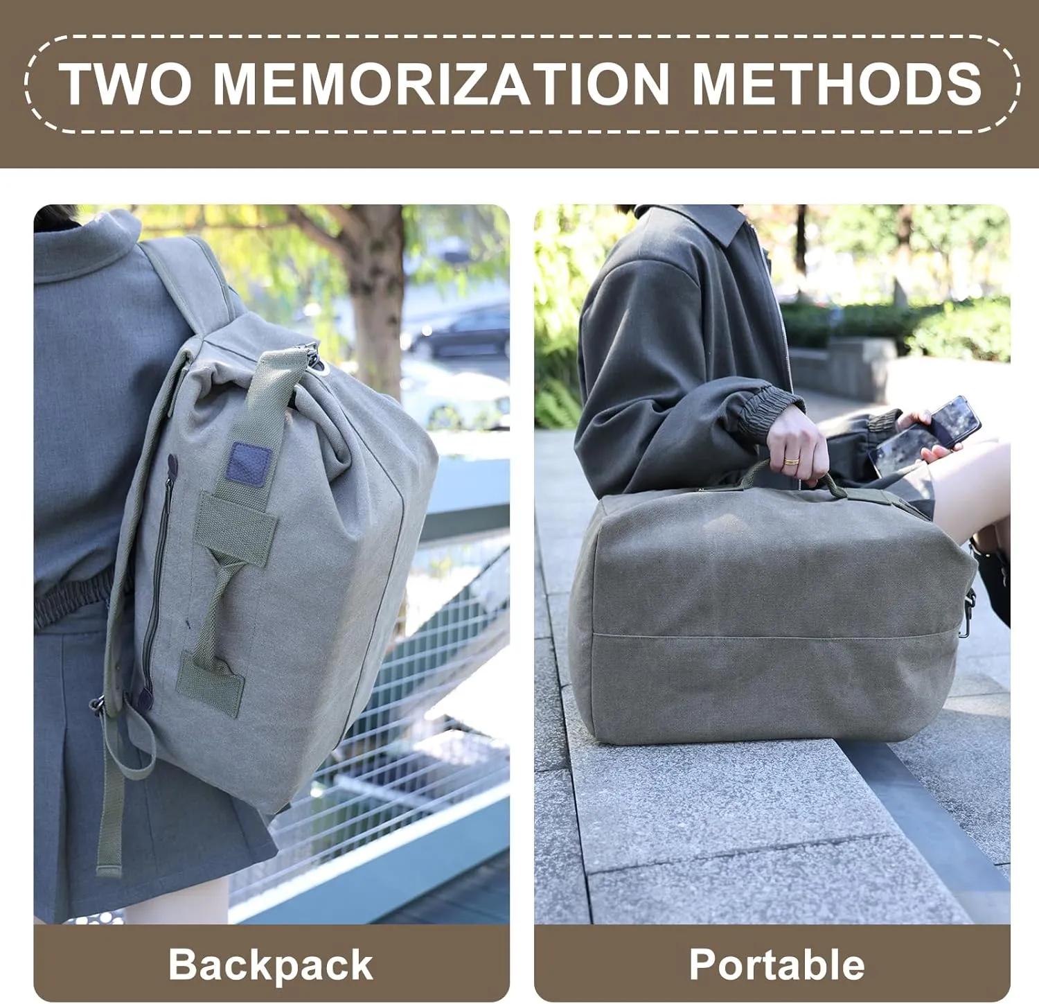 Large Capacity Canvas Leisure Backpack Tactical Military Duffel Bags Travel Climbing Bag,Gym Bag Top Load for Outdoor Sports (Army Green, Upgrade L)
