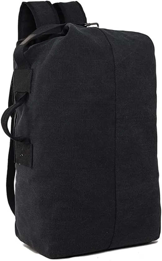 Large Capacity Canvas Leisure Backpack Tactical Military Duffel Bags Travel Climbing Bag,Gym Bag Top Load for Outdoor Sports (Black, Regular Style L)