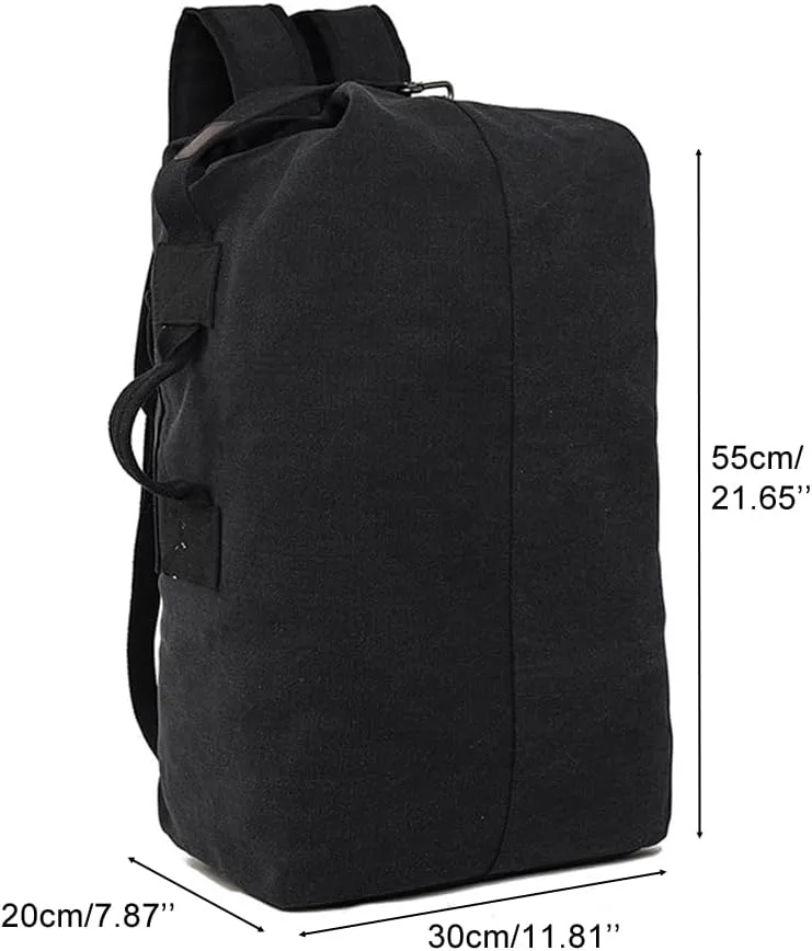 Large Capacity Canvas Leisure Backpack Tactical Military Duffel Bags Travel Climbing Bag,Gym Bag Top Load for Outdoor Sports (Black, Regular Style L)