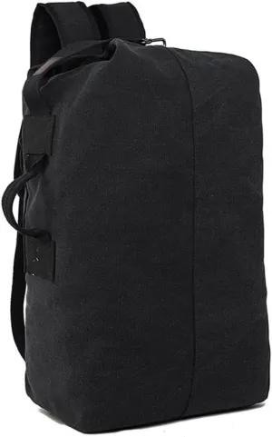 Large Capacity Canvas Leisure Backpack Tactical Military Duffel Bags Travel Climbing Bag,Gym Bag Top Load for Outdoor Sports (Black, Regular Style L)