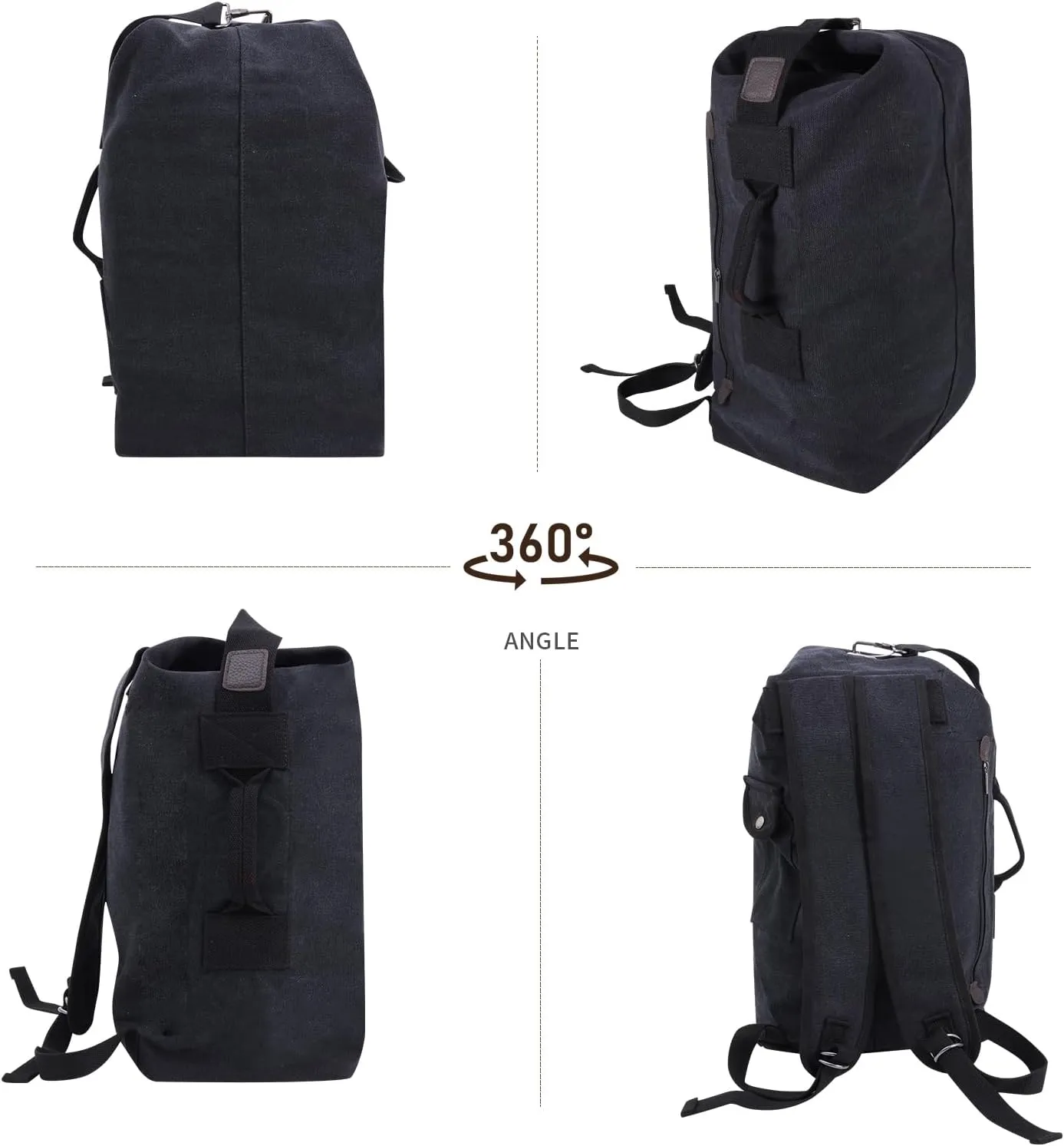 Large Capacity Canvas Leisure Backpack Tactical Military Duffel Bags Travel Climbing Bag,Gym Bag Top Load for Outdoor Sports (Black, Regular Style L)