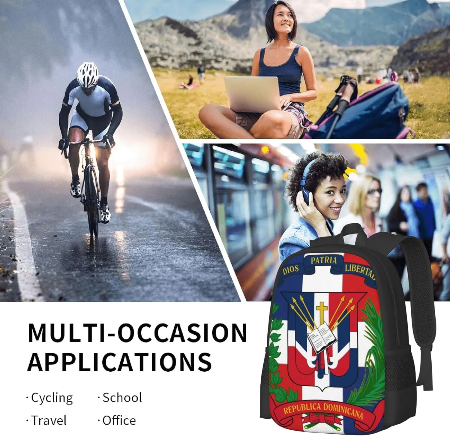 Large Capacity Rucksack, for Dominican Republic Flag Anti-Theft Multipurpose Bookbag, Daypack Backpack, Travel Hiking & Camping Rucksack, Laptop Backpack