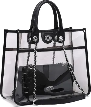 Large Clear Tote Bag Stadium Approved Women Clear Purse for Stadium Events Crossbody 2 in 1 Shoulder Work Bag