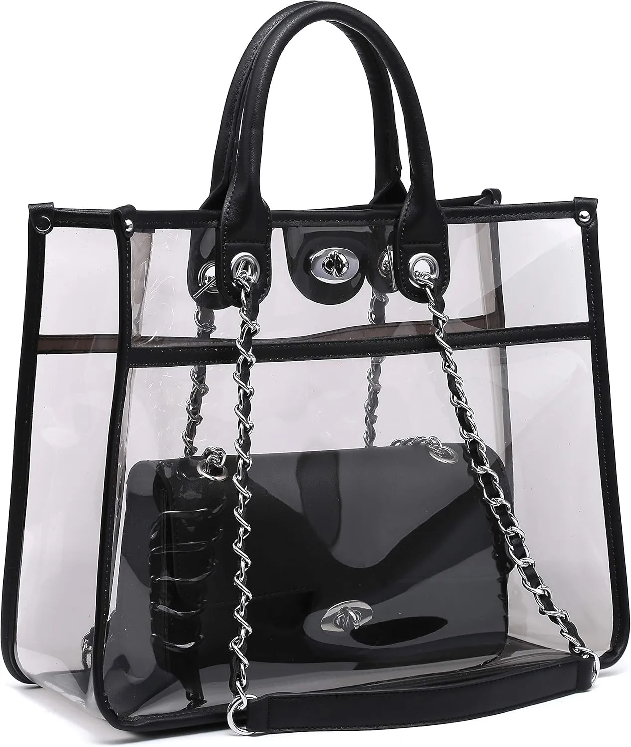 Large Clear Tote Bag Stadium Approved Women Clear Purse for Stadium Events Crossbody 2 in 1 Shoulder Work Bag