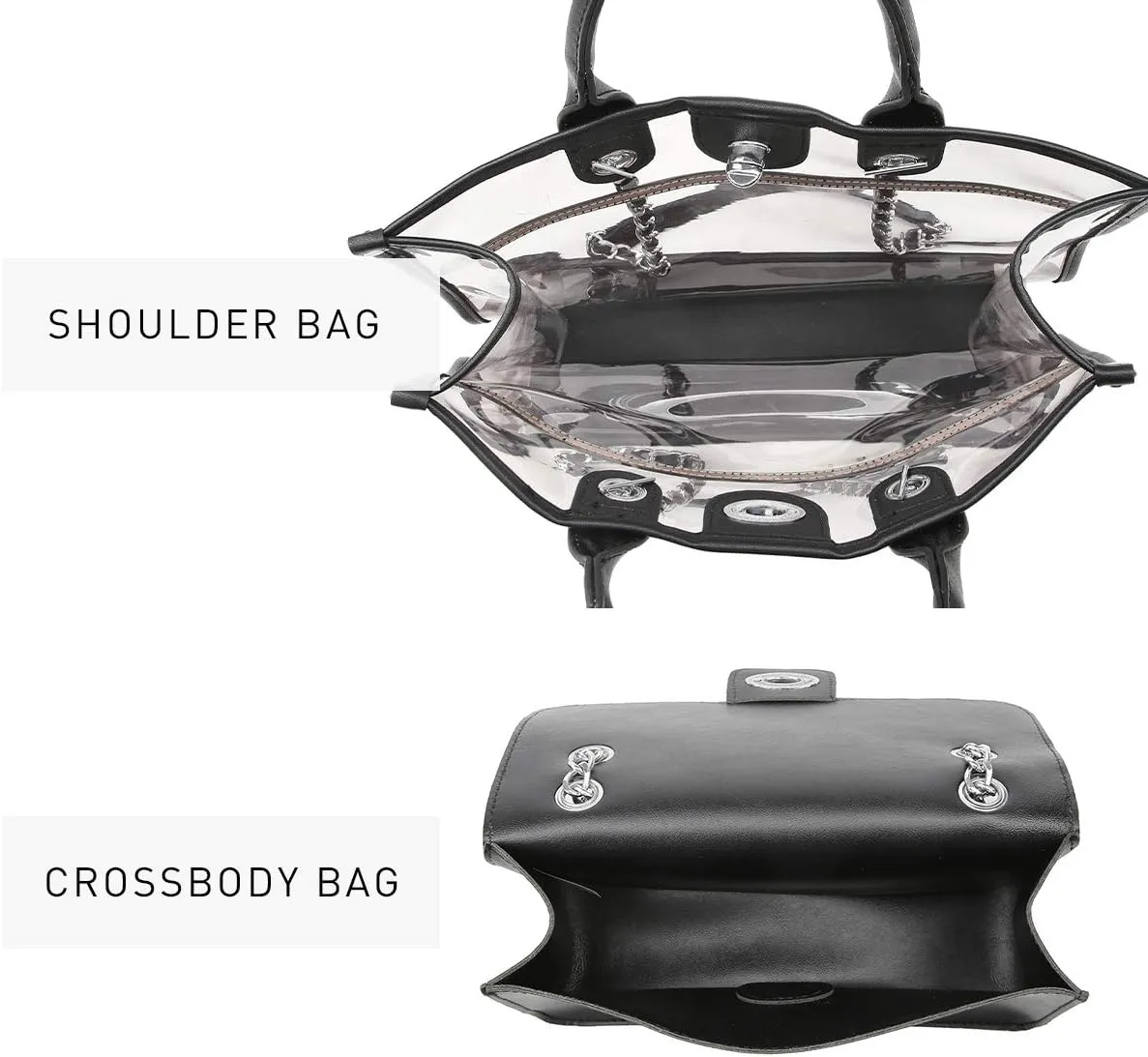 Large Clear Tote Bag Stadium Approved Women Clear Purse for Stadium Events Crossbody 2 in 1 Shoulder Work Bag