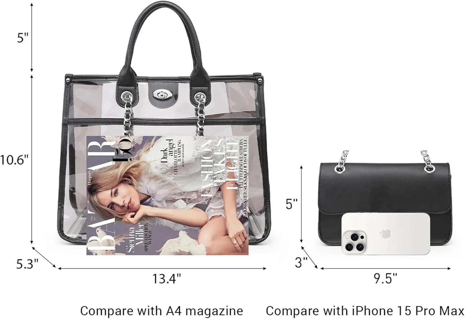 Large Clear Tote Bag Stadium Approved Women Clear Purse for Stadium Events Crossbody 2 in 1 Shoulder Work Bag