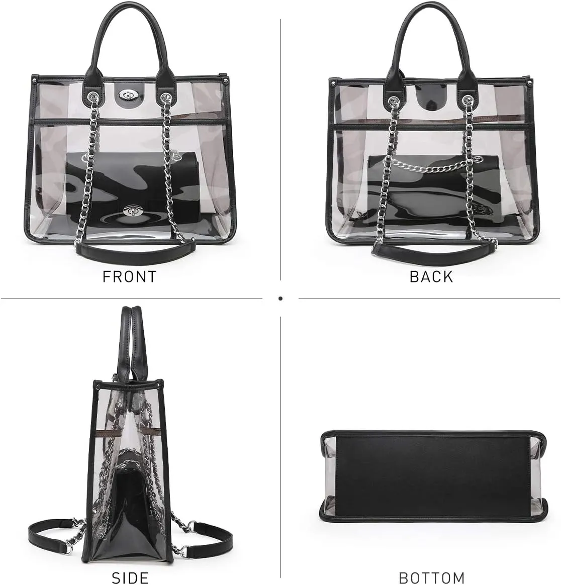 Large Clear Tote Bag Stadium Approved Women Clear Purse for Stadium Events Crossbody 2 in 1 Shoulder Work Bag