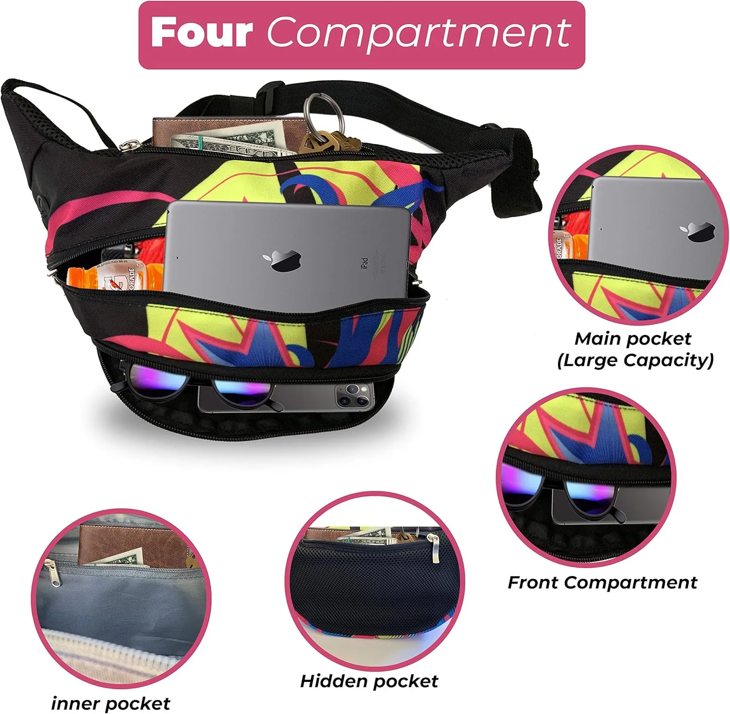 Large Fanny Pack for Men and Women Crossbody Fashion Waist Pack Bag for Fitness Workout Adjustable Strap Gifts for Sports Running Hiking Cycling Traveling Hands Free Wallets Fits All Phones