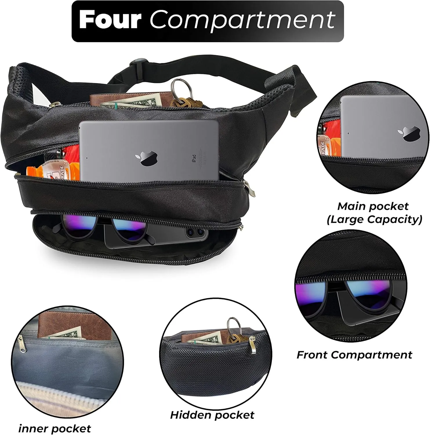 Large Fanny Pack for Men and Women Crossbody Fashion Waist Pack Bag for Fitness Workout Adjustable Strap Gifts for Sports Running Hiking Cycling Traveling Hands Free Wallets Fits All Phones