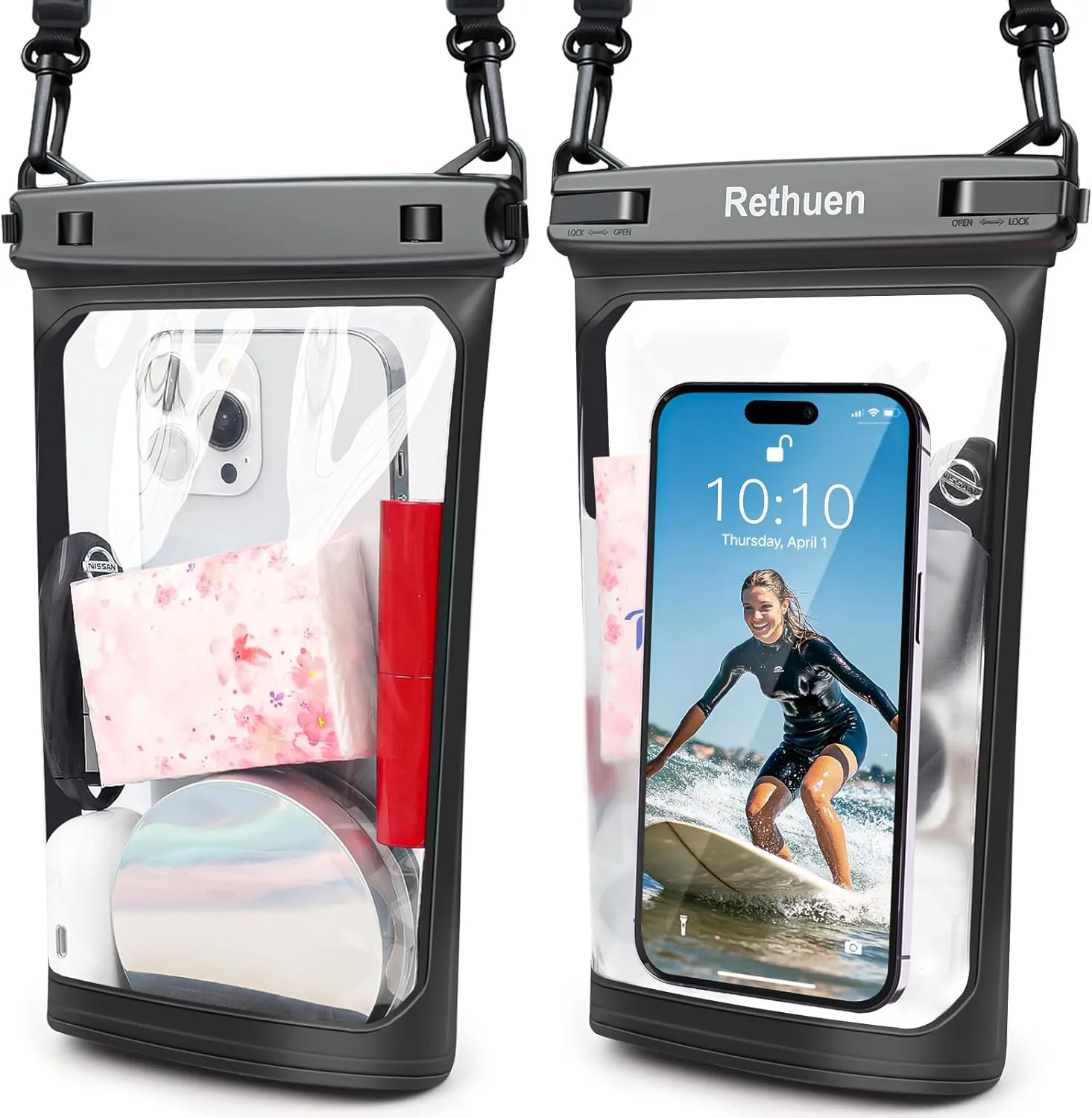 Large Waterproof Phone Pouch, Floating Water Proof Bag for iPhone 16 15 14 13 12 Pro Max Galaxy S24 S23 S22 All Phones, Cell Phone Dry Bag for Beach Cruise Swimming Rafting Boating (Black   Black)