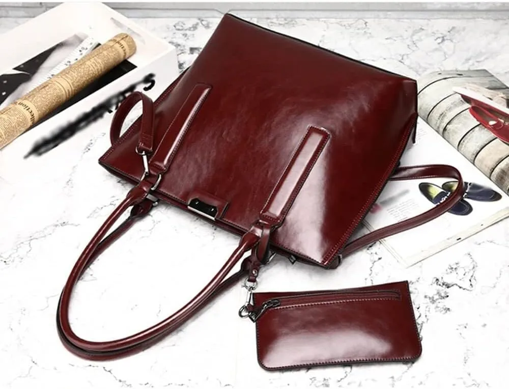 Leather Handbags Purses for Women Glossy Tote Bags Shoulder Satchel Handbag Wallet Wristlets 2-Pcs Set