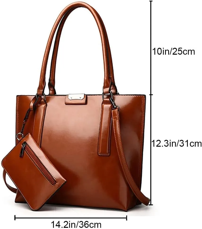 Leather Handbags Purses for Women Glossy Tote Bags Shoulder Satchel Handbag Wallet Wristlets 2-Pcs Set