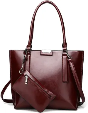 Leather Handbags Purses for Women Glossy Tote Bags Shoulder Satchel Handbag Wallet Wristlets 2-Pcs Set