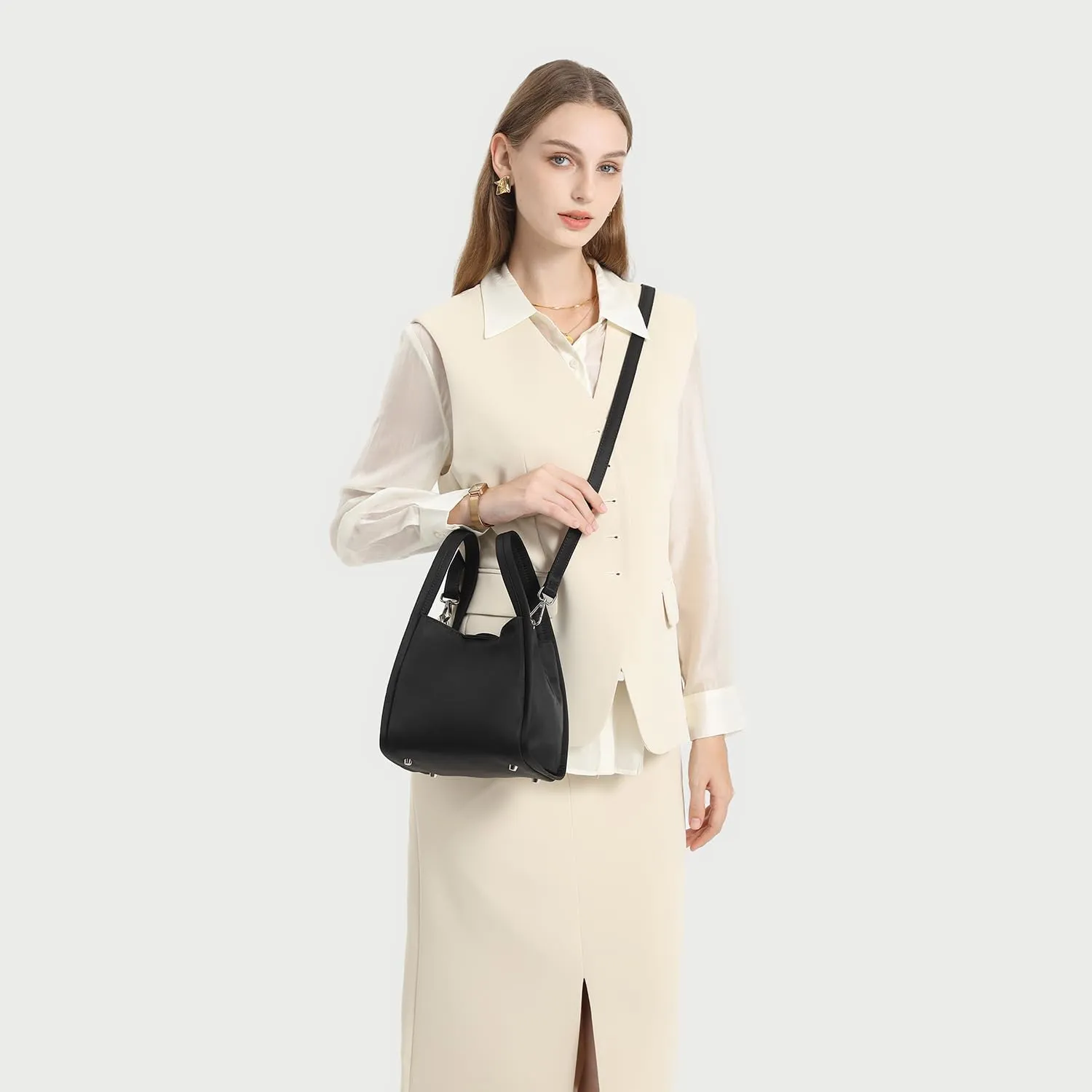 Leather Tote Bag Slouchy Handbag with Zipper Stylish for Women's