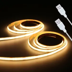 Led Strip Lights 5V USB 320 LEDs 2Pack Short COB LED Strip Light 3000K Warm White Not Dimmable Flexible Small led for Home DIY Lighting Room Decor TV Lights Indoor Use (3.28FT/1M*2)