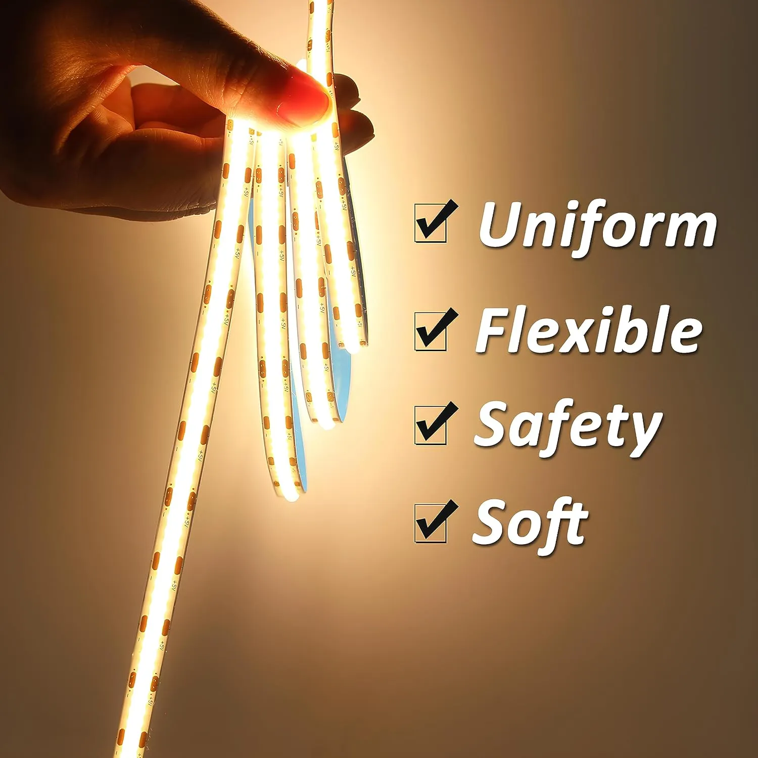 Led Strip Lights 5V USB 320 LEDs 2Pack Short COB LED Strip Light 3000K Warm White Not Dimmable Flexible Small led for Home DIY Lighting Room Decor TV Lights Indoor Use (3.28FT/1M*2)