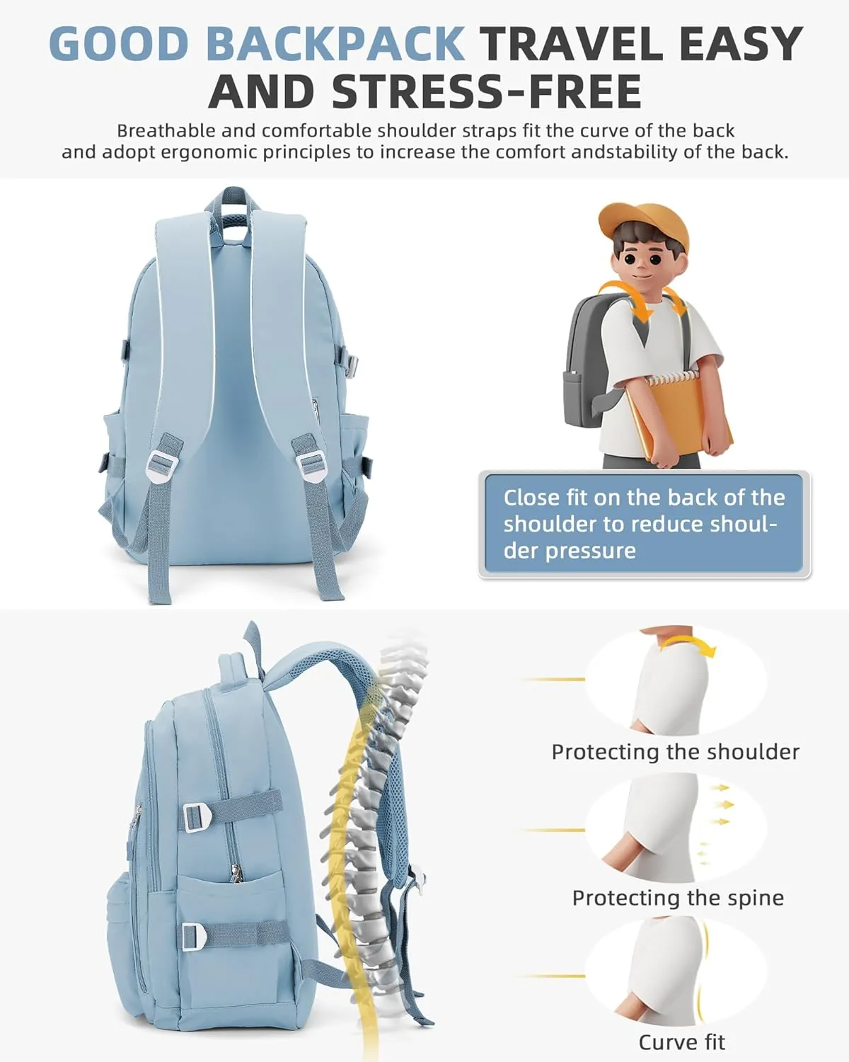 Lightweight Backpack for Women, Large Laptop Travel Backpack Casual Daypack Bag Rucksack for Men.Light Blue