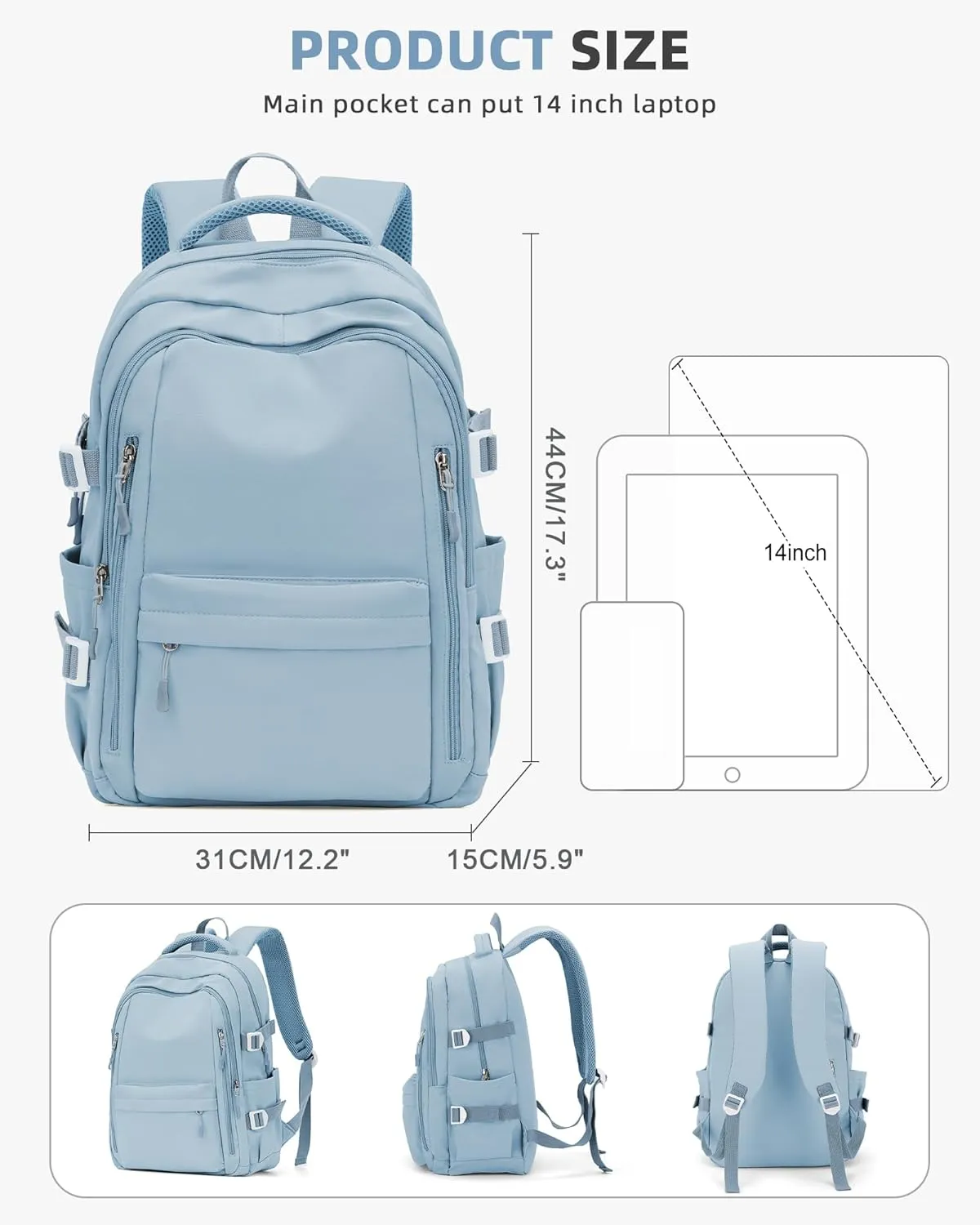 Lightweight Backpack for Women, Large Laptop Travel Backpack Casual Daypack Bag Rucksack for Men.Light Blue